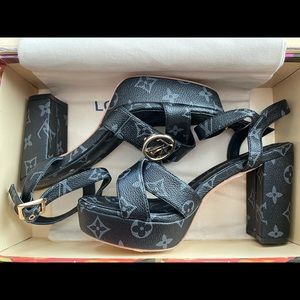LOUIS VUITTON MONOGRAM ECLIPSE GREY PLATFORM HEELS